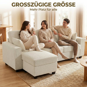 Ecksofa 3-Sitzer mit Chaiselongue Samtoptik beige