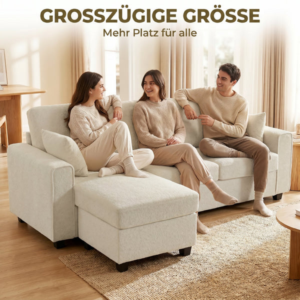 Ecksofa 3-Sitzer mit Chaiselongue Samtoptik beige