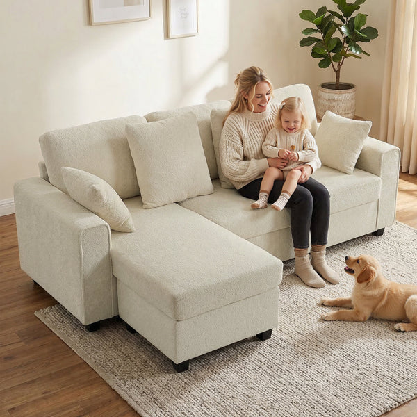 Ecksofa 3-Sitzer mit Chaiselongue Samtoptik beige