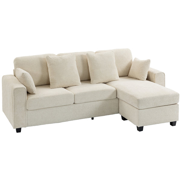 Ecksofa 3-Sitzer mit Chaiselongue Samtoptik beige