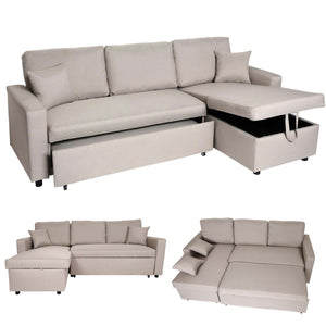 Ecksofa mit Bettkasten Couch Sofa L-Form Liegefläche Nosagfederung 228cm beige