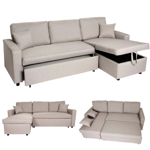Ecksofa mit Bettkasten Couch Sofa L-Form Liegefläche Nosagfederung 228cm beige