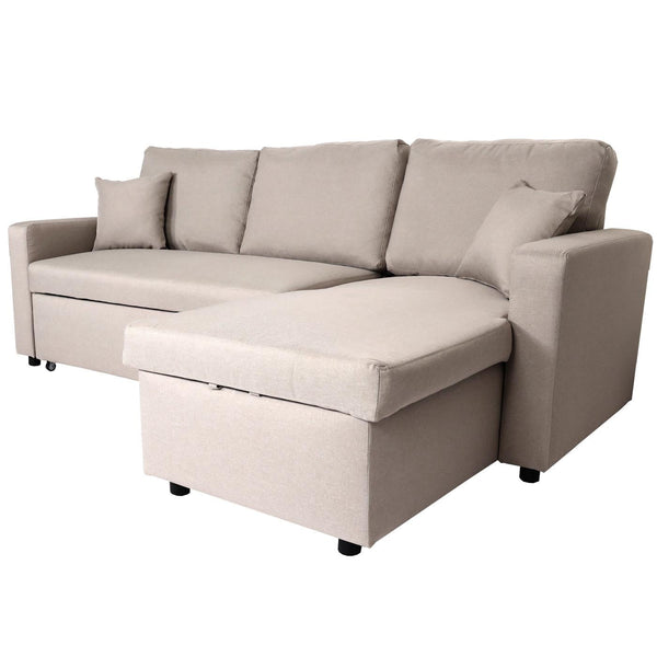 Ecksofa mit Bettkasten Couch Sofa L-Form Liegefläche Nosagfederung 228cm beige