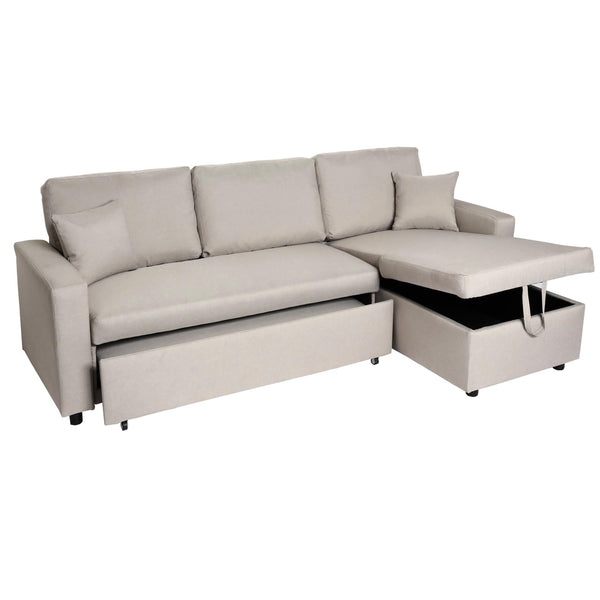 Ecksofa mit Bettkasten Couch Sofa L-Form Liegefläche Nosagfederung 228cm beige