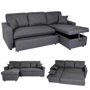 Ecksofa mit Bettkasten Couch Sofa L-Form Liegefläche Nosagfederung 228cm dunkelgrau