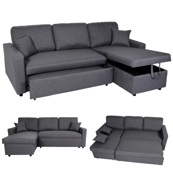 Ecksofa mit Bettkasten Couch Sofa L-Form Liegefläche Nosagfederung 228cm dunkelgrau