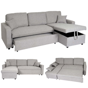 Ecksofa mit Bettkasten Couch Sofa L-Form Liegefläche Nosagfederung 228cm grau