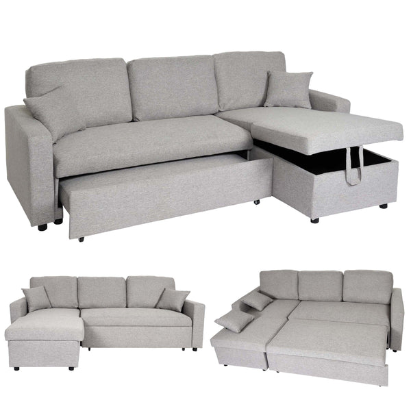 Ecksofa mit Bettkasten Couch Sofa L-Form Liegefläche Nosagfederung 228cm grau