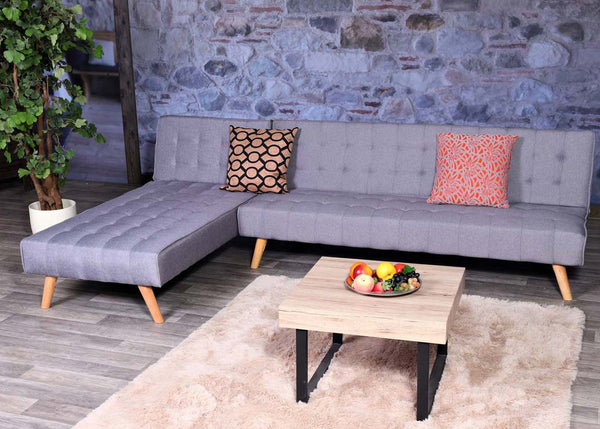 Ecksofa Sofa Klappsofa Liegefläche links/rechts Stoff Massivholz 256cm hellgrau