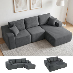 Ecksofa Schlafsofa L-förmig mit Kissen und breiten Armlehnen dunkelgrau