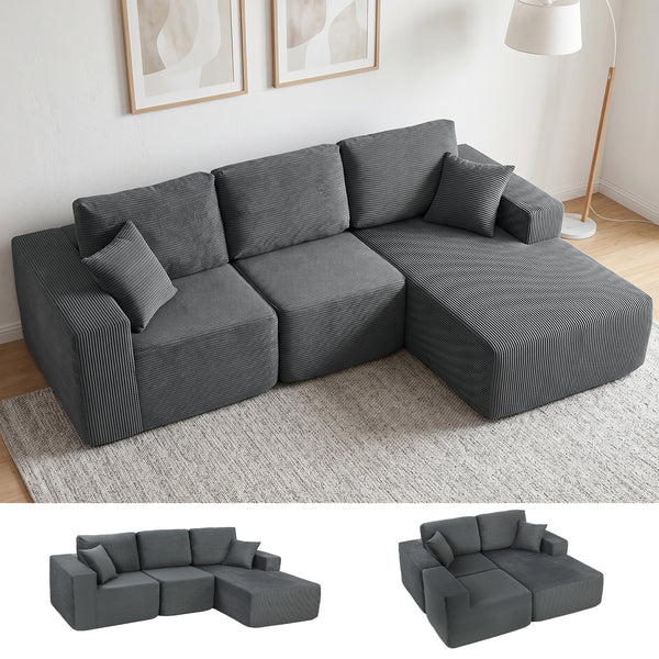 Ecksofa Schlafsofa L-förmig mit Kissen und breiten Armlehnen dunkelgrau