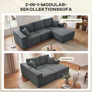 Ecksofa Schlafsofa L-förmig mit Kissen und breiten Armlehnen dunkelgrau