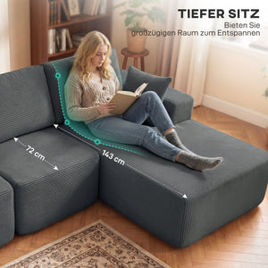 Ecksofa Schlafsofa L-förmig mit Kissen und breiten Armlehnen dunkelgrau
