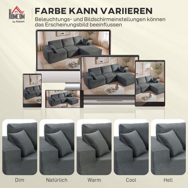 Ecksofa Schlafsofa L-förmig mit Kissen und breiten Armlehnen dunkelgrau