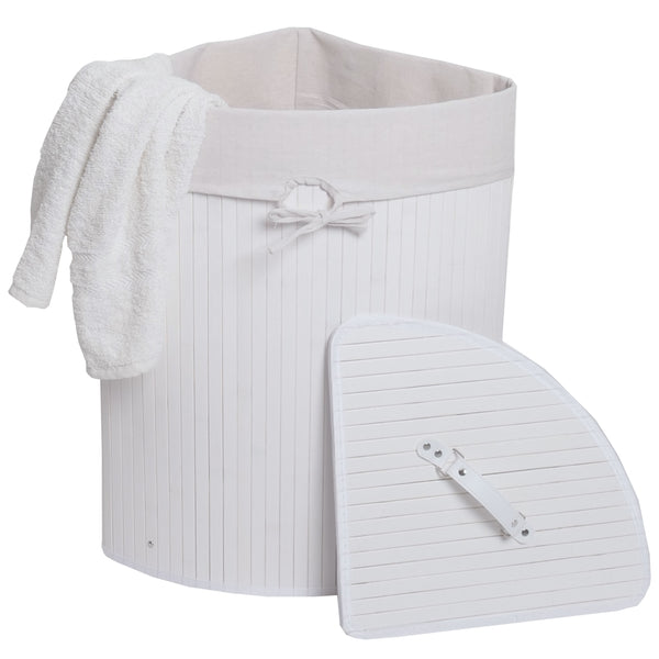 Eckwäschekorb Laundry Wäschebox Wäschesammler Bambus 61x48x35cm 50L weiss