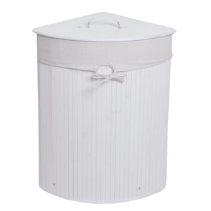 Eckwäschekorb Laundry Wäschebox Wäschesammler Bambus 61x48x35cm 50L weiss