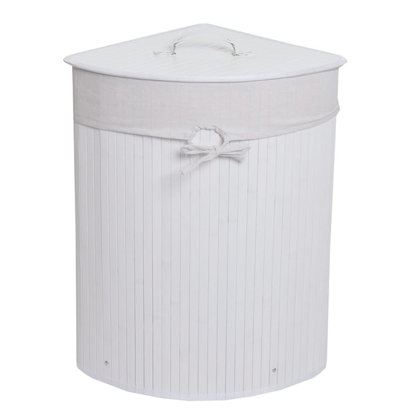 Eckwäschekorb Laundry Wäschebox Wäschesammler Bambus 61x48x35cm 50L weiss