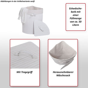 Eckwäschekorb Laundry Wäschebox Wäschesammler Bambus 61x48x35cm 50L weiss
