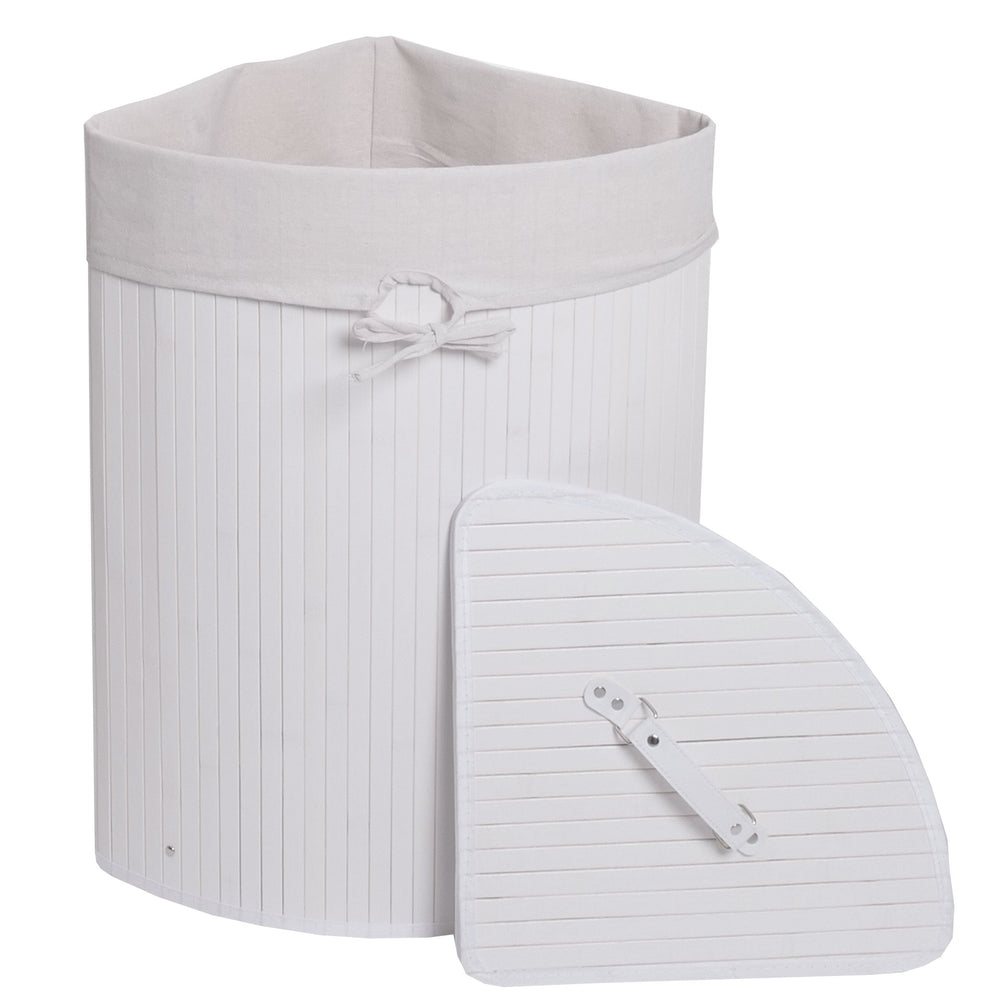 Eckwäschekorb Laundry Wäschebox Wäschesammler Bambus 61x48x35cm 50L weiss