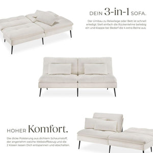 Schlafsofa Tokio 3in1 mit neigbarer Rückenlehne creme-weiss