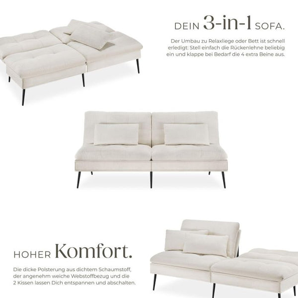 Schlafsofa Tokio 3in1 mit neigbarer Rückenlehne creme-weiss
