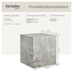 Couchtisch Lasley Beton Optik 45 x 45 x 50 cm