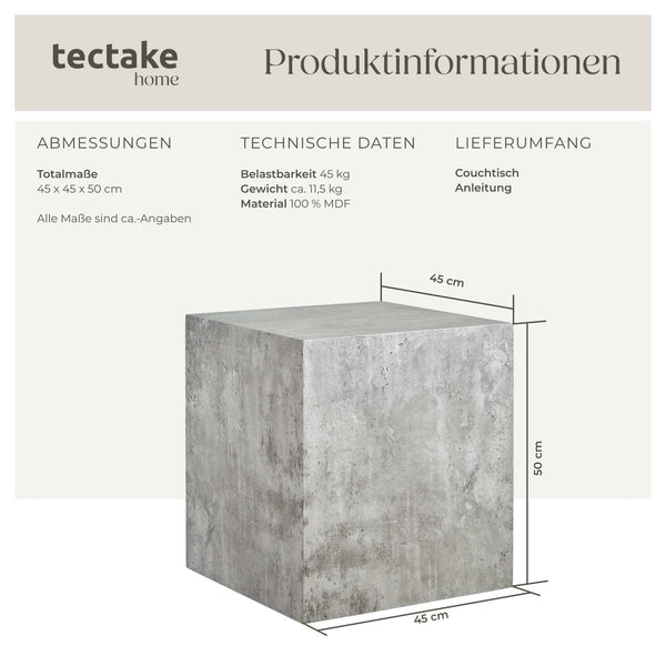 Couchtisch Lasley Beton Optik 45 x 45 x 50 cm