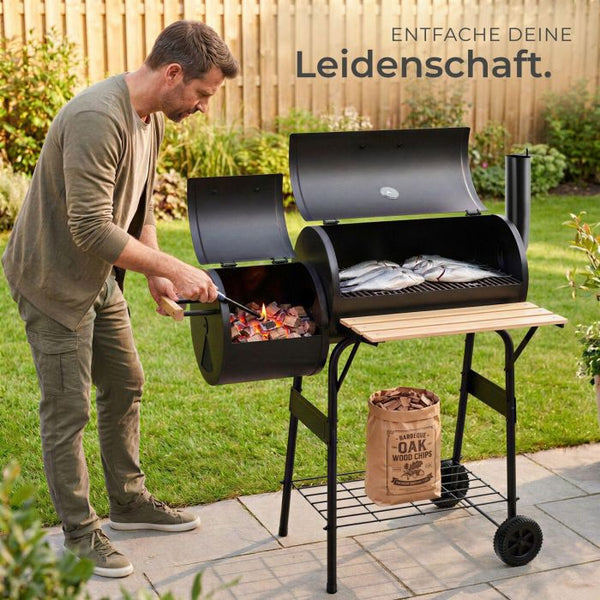Holzkohlegrill Smoker 2in1 mit Thermometer schwarz