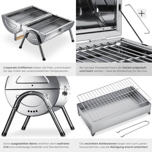 Edelstahlgrill mit 2 Grillflächen und 2 Kohlewannen silber
