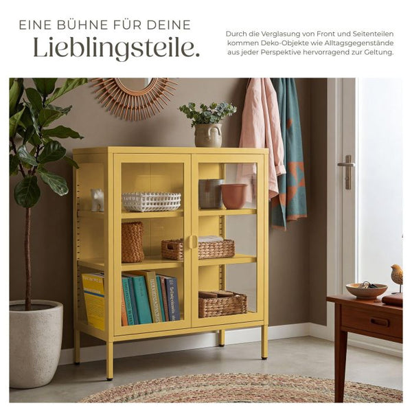 Metallvitrine Baker mit Glastüren gelb