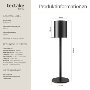 Akku-Tischlampe Corly schwarz