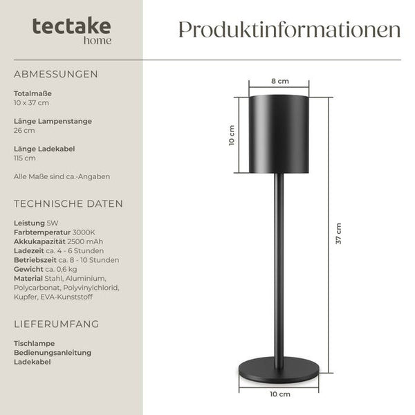Akku-Tischlampe Corly schwarz