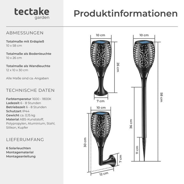 6er Set Solarleuchten Flare