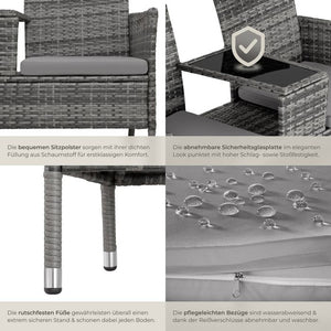 Rattan Gartensitzbank mit Tisch grau/hellgrau