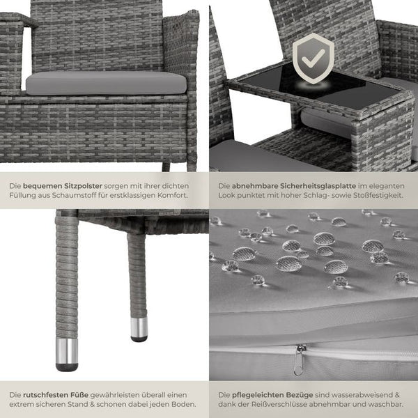 Rattan Gartensitzbank mit Tisch grau/hellgrau