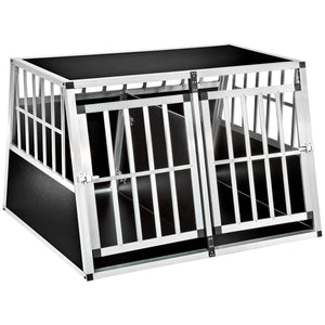 Caisse de transport double pour chiens avec paroi arrière inclinée et séparateur