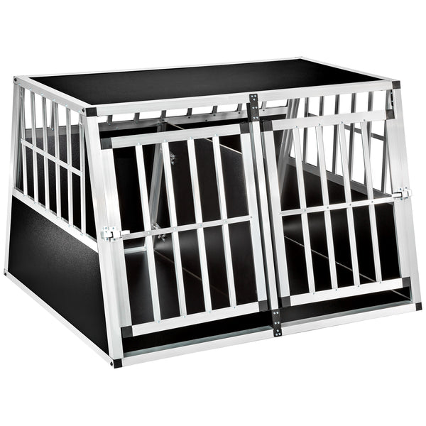 Caisse de transport double pour chiens avec paroi arrière inclinée et séparateur