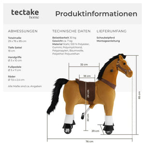 Schaukelpferd auf Rollen, Plüsch, realistisches Design 29 x 76 x 85 cm