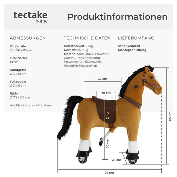 Schaukelpferd auf Rollen, Plüsch, realistisches Design 29 x 76 x 85 cm
