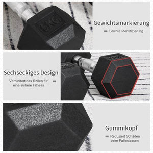 2er-Set Gummi-Hantel Fitness Hantel Kurzhantel Metall Gummi schwarz 5 KG