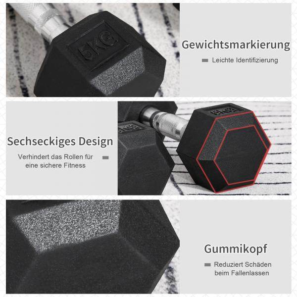 2er-Set Gummi-Hantel Fitness Hantel Kurzhantel Metall Gummi schwarz 5 KG