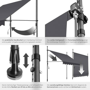 Klemmmarkise schwarz/grau 200 x 180 cm