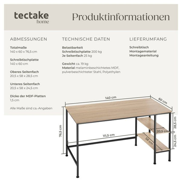 Schreibtisch Donegal Industrial Holz hell, Eiche Sonoma