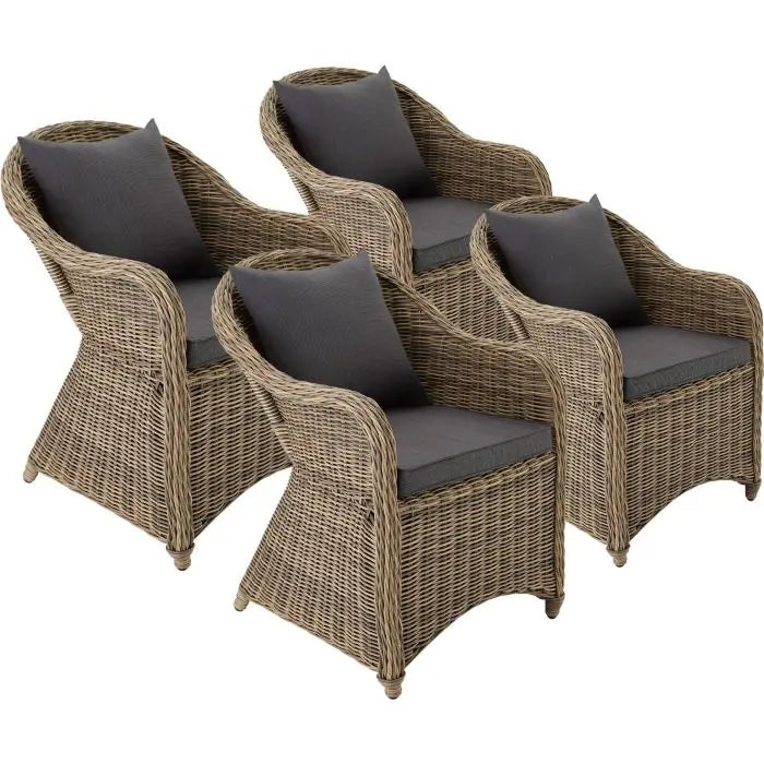 4er Set Aluminium Rattansessel