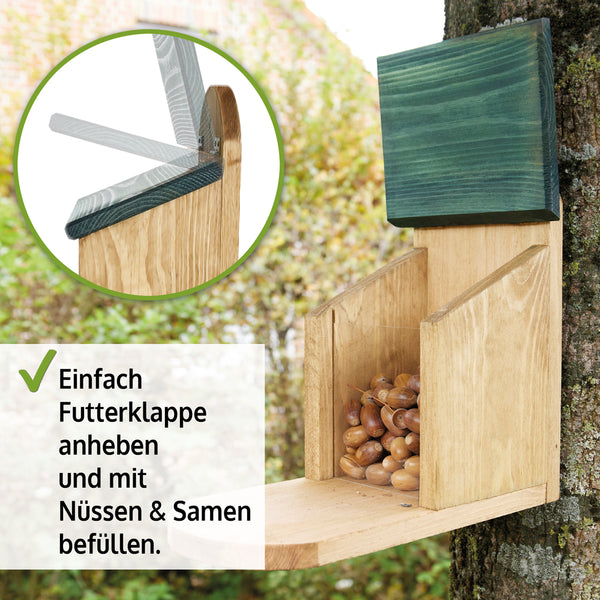 Eichhörnchen Futterstation Walnussblick aus Holz