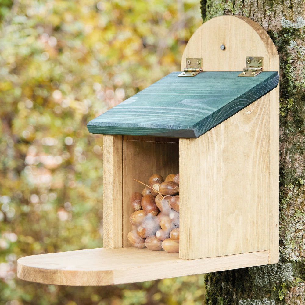 Mangiatoia per scoiattoli in legno di noce