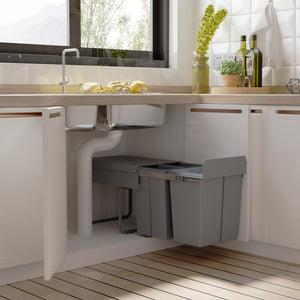 Einbau Mülleimer 3-fach zur Mülltrennung mit Schienensystem für Küche