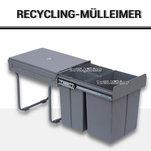 Einbau Mülleimer 3-fach zur Mülltrennung mit Schienensystem für Küche