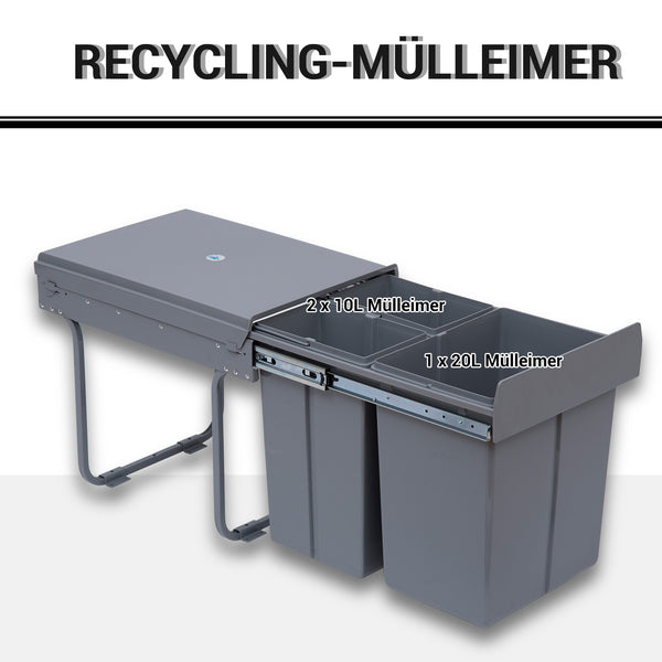 Einbau Mülleimer 3-fach zur Mülltrennung mit Schienensystem für Küche