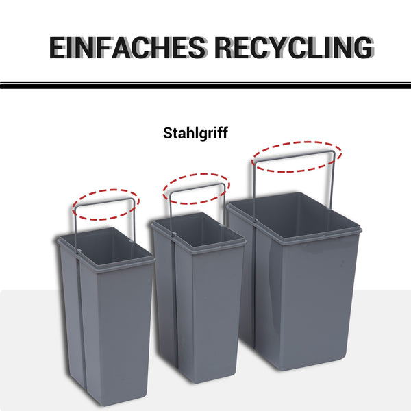 Einbau Mülleimer 3-fach zur Mülltrennung mit Schienensystem für Küche